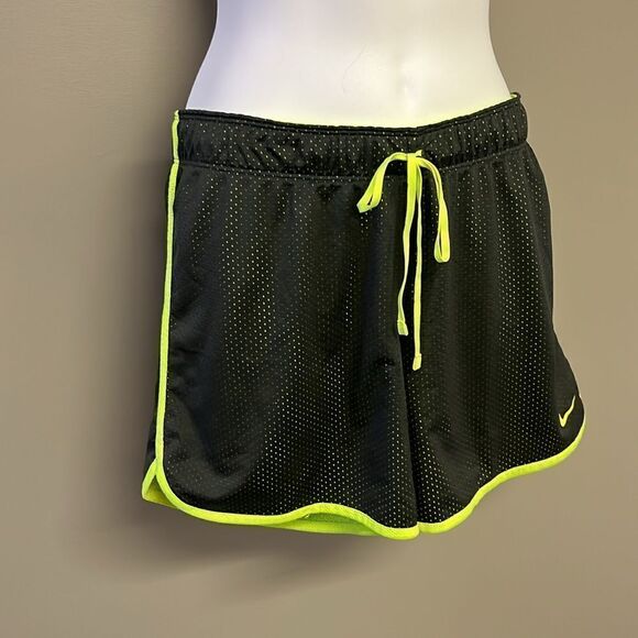 Nike Grey Neon Yellow Mesh Pull on Shorts w/ Drawstring and Elastic Waist-Medium - Picture 5 of 12